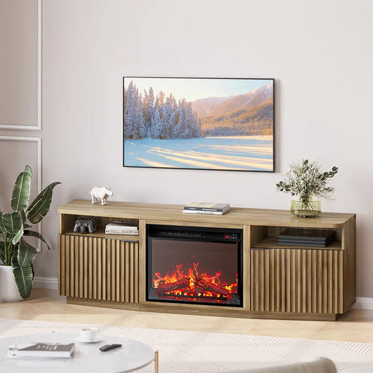 68" TV stand featuring a 23" electric fireplace,TV Stand for TVs up to 78"