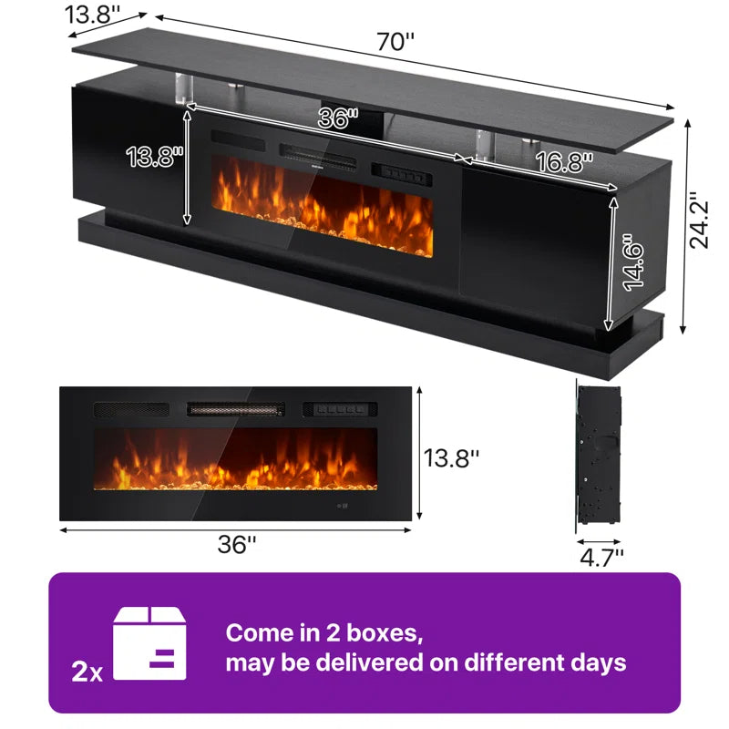 70'' TV Stand with Electric Fireplace and Adjustable Shelves