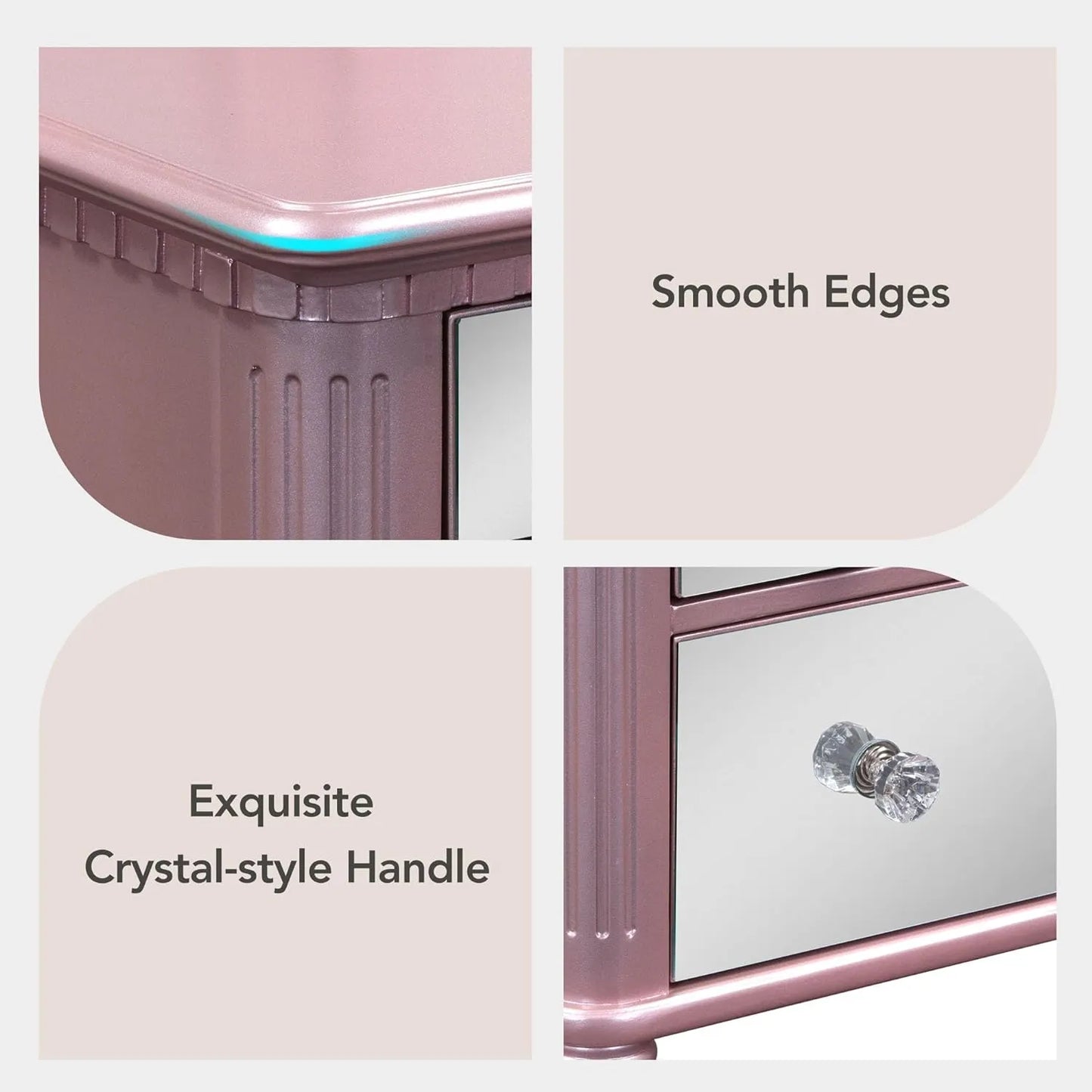 Brafab 43" Luxury Vanity Desk Dressing Table Set with Mirrored Drawers and Stool, Tri-fold Mirror, Makeup Vanity Set for Bedroom, Rose Gold