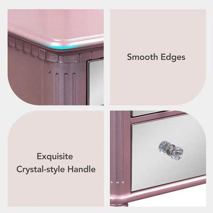 Brafab 43" Luxury Vanity Desk Dressing Table Set with Mirrored Drawers and Stool, Tri-fold Mirror, Makeup Vanity Set for Bedroom, Rose Gold