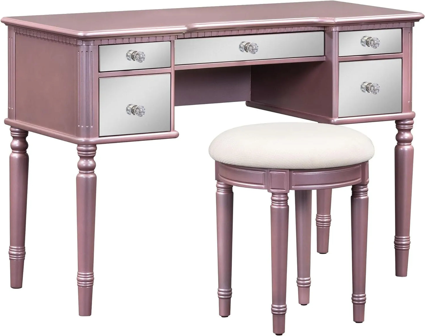 Brafab 43" Luxury Vanity Desk Dressing Table Set with Mirrored Drawers and Stool, Tri-fold Mirror, Makeup Vanity Set for Bedroom, Rose Gold