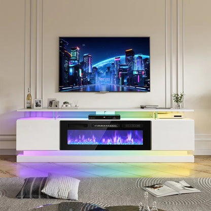70'' TV Stand with Electric Fireplace and Adjustable Shelves
