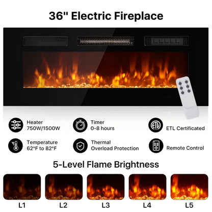 70'' TV Stand with Electric Fireplace and Adjustable Shelves