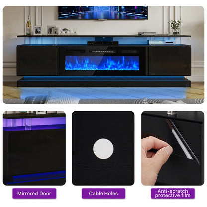 70'' TV Stand with Electric Fireplace and Adjustable Shelves