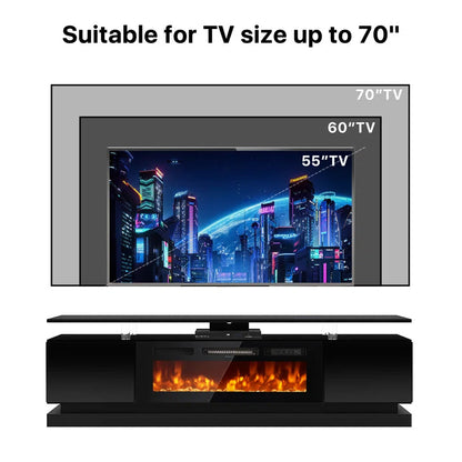 70'' TV Stand with Electric Fireplace and Adjustable Shelves