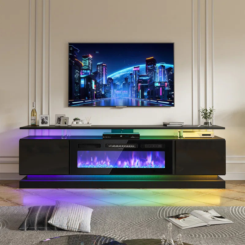 70'' TV Stand with Electric Fireplace and Adjustable Shelves