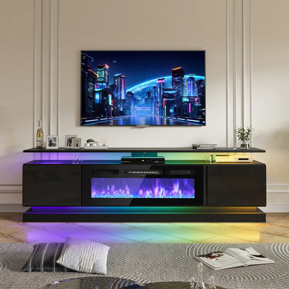 70'' TV Stand with Electric Fireplace and Adjustable Shelves