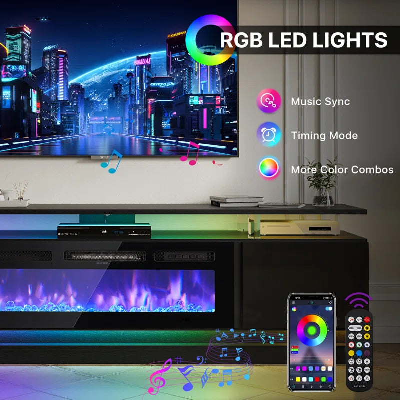 70'' TV Stand with Electric Fireplace and Adjustable Shelves